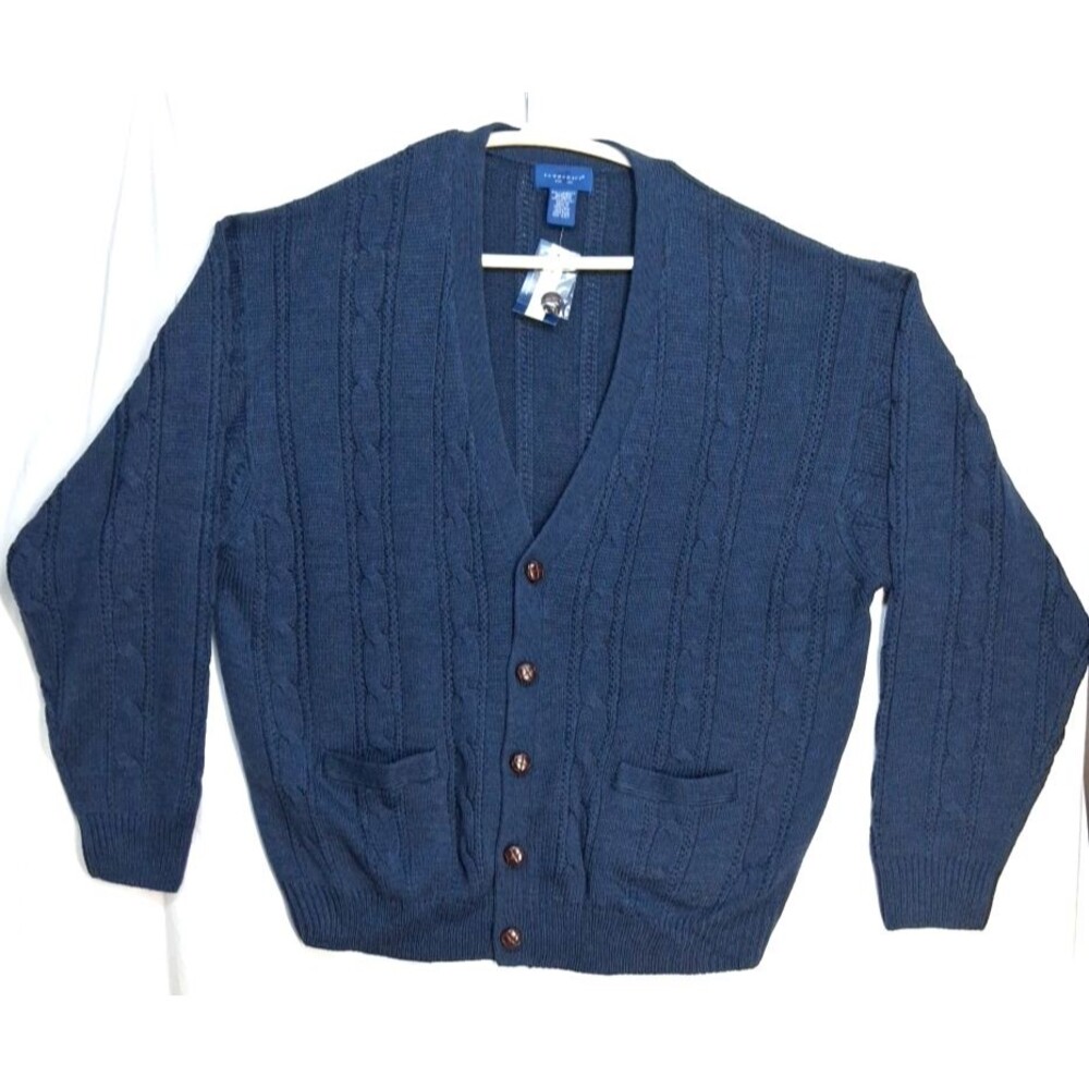 Vintage 90s Towncraft Mens 2XL Blue Cable Knit Sweater Grampa Academia Preppy
